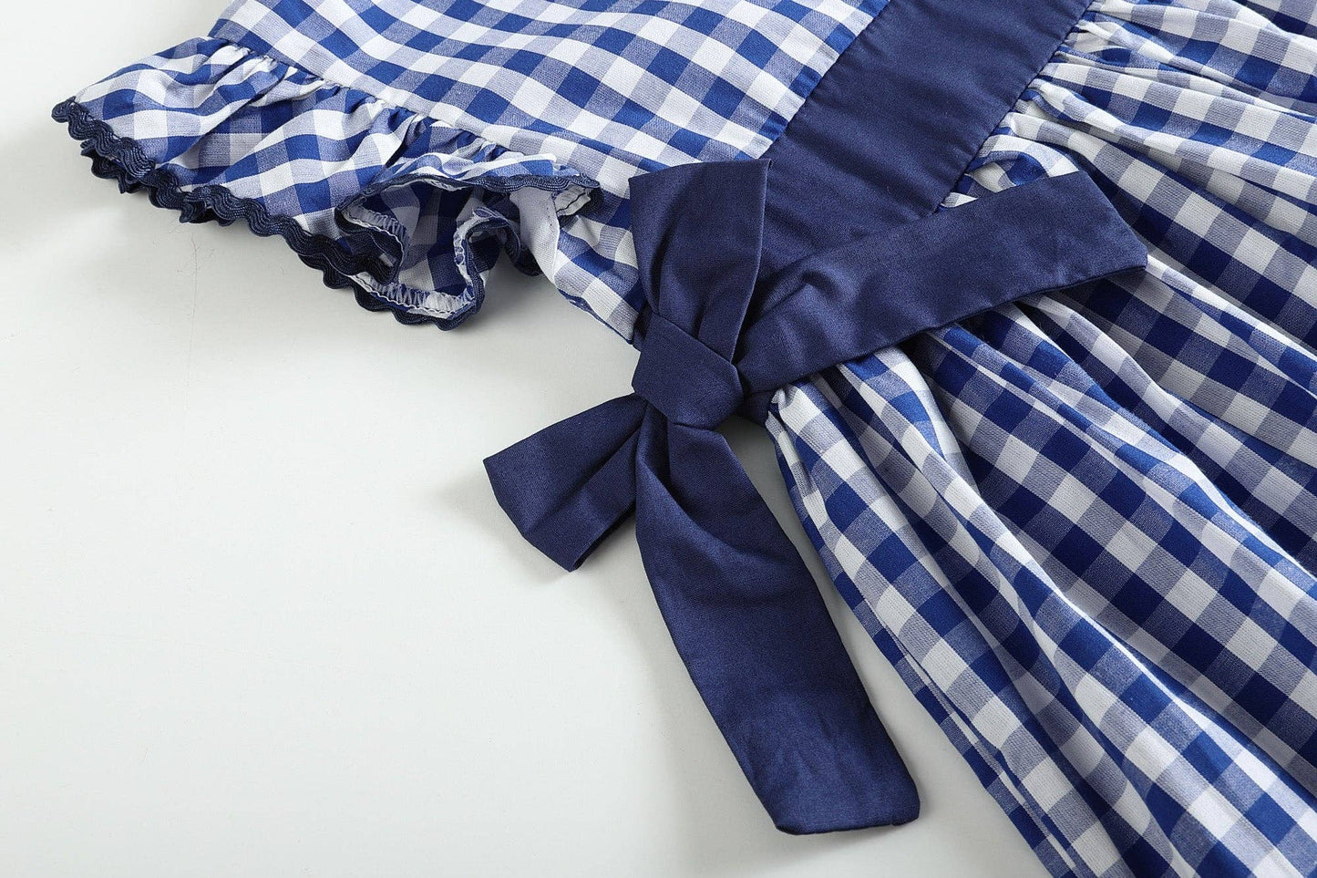 SALE! Navy Blue Gingham Ruffle Bow Dress: 6Y