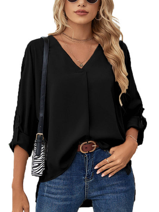 Fashion Women's V-neck Long Sleeved Casual Top