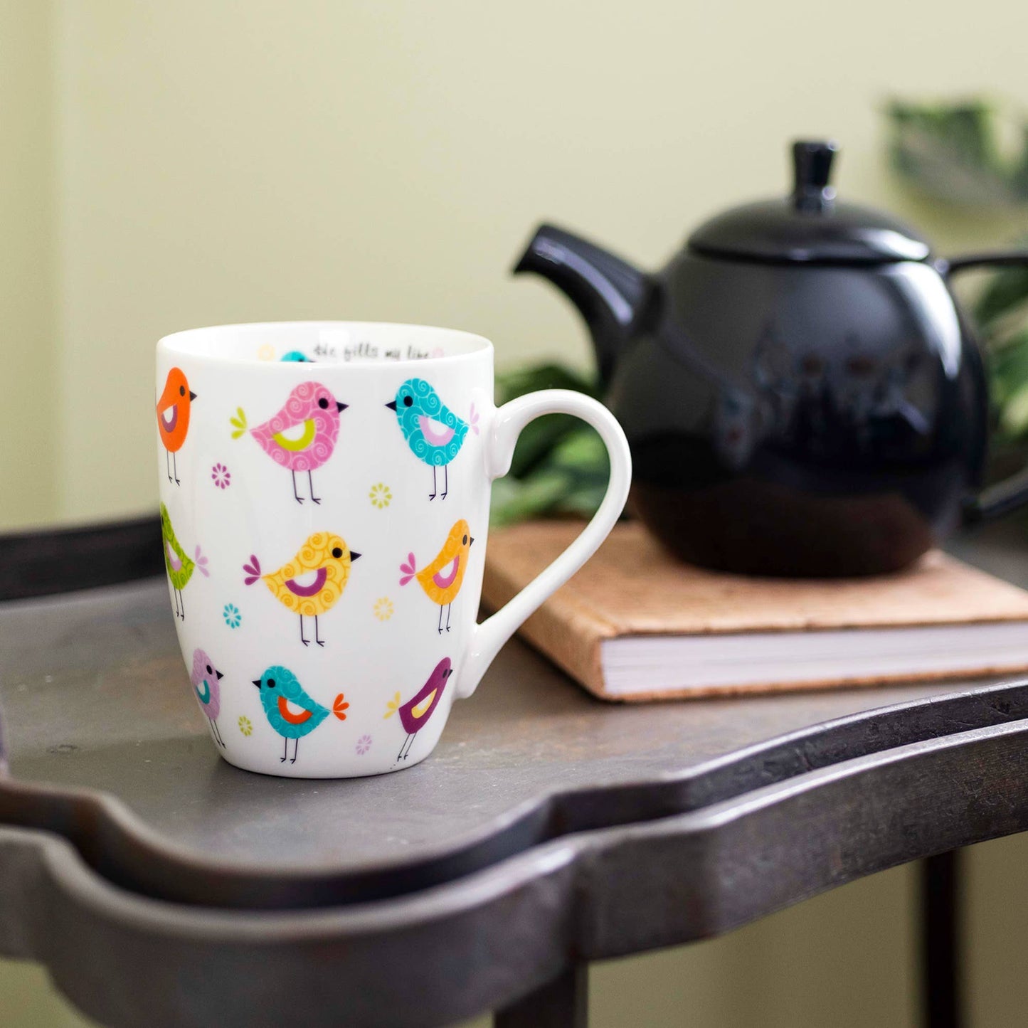 Birds In Rows Ceramic Curvy Mug