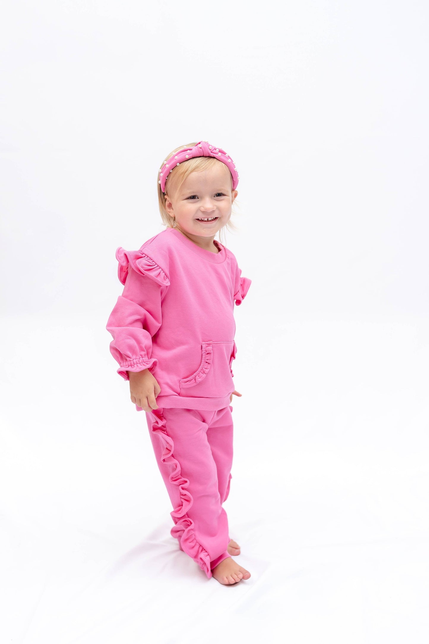 Ruffles - Pink Ruffle Sweatshirt with Jogger Pant Set: 7-8Y