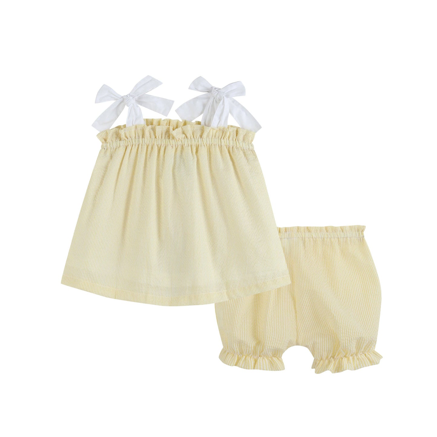 Yellow Seersucker Bow 2pc Set: 3-6M