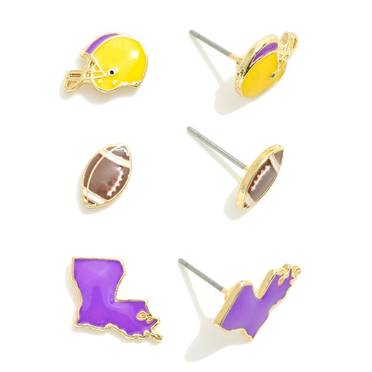 LSU Enamel Earrings Set of 3