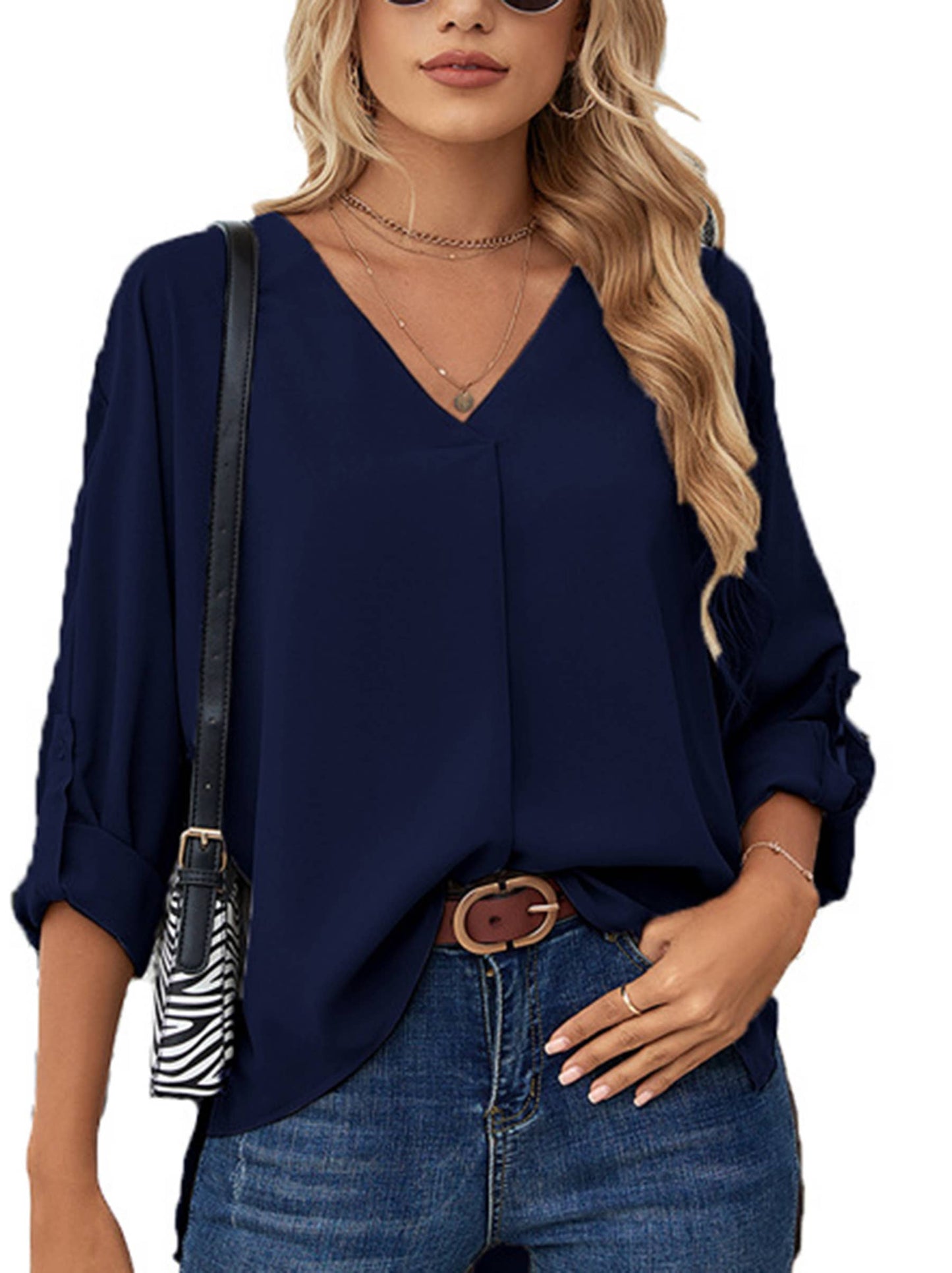 Fashion Women's V-neck Long Sleeved Casual Top