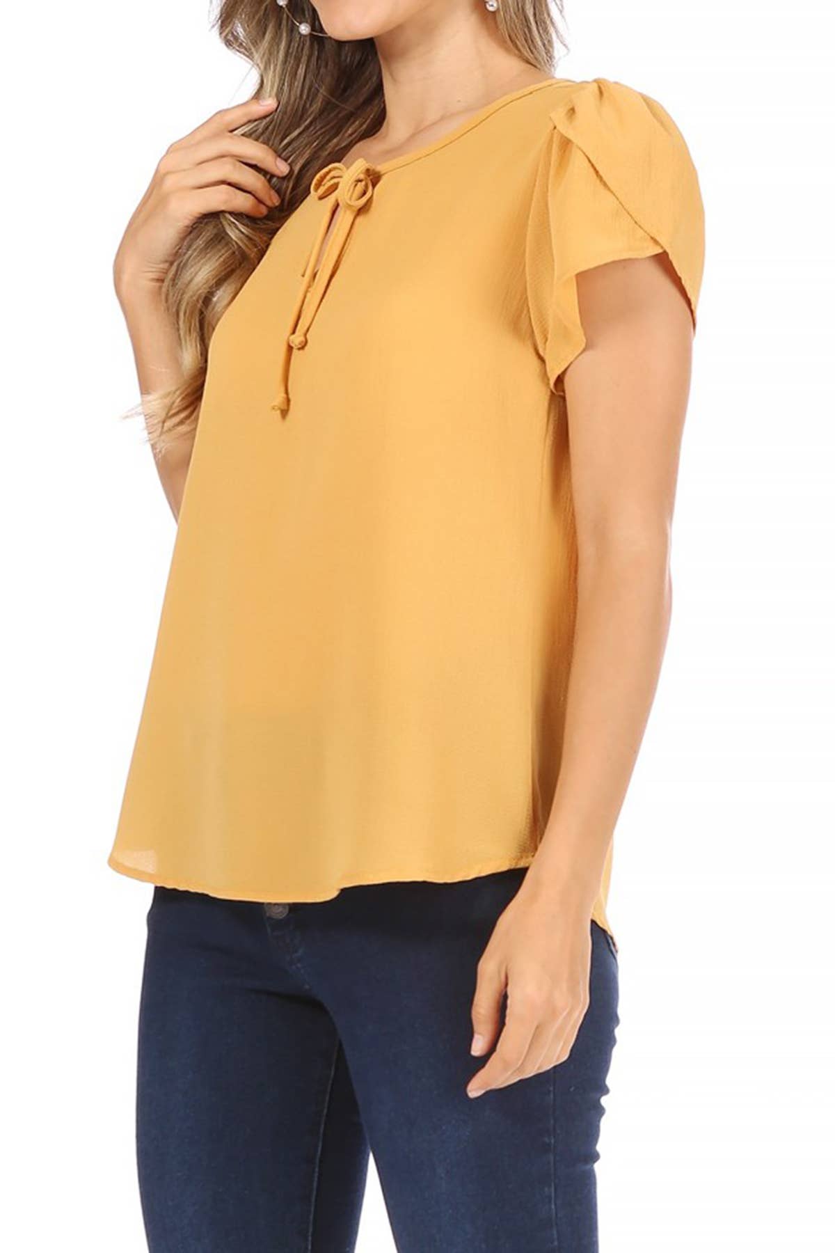 Women's Casual Solid Sleeve Tie Round Neck Blouse Top: Small / Green
