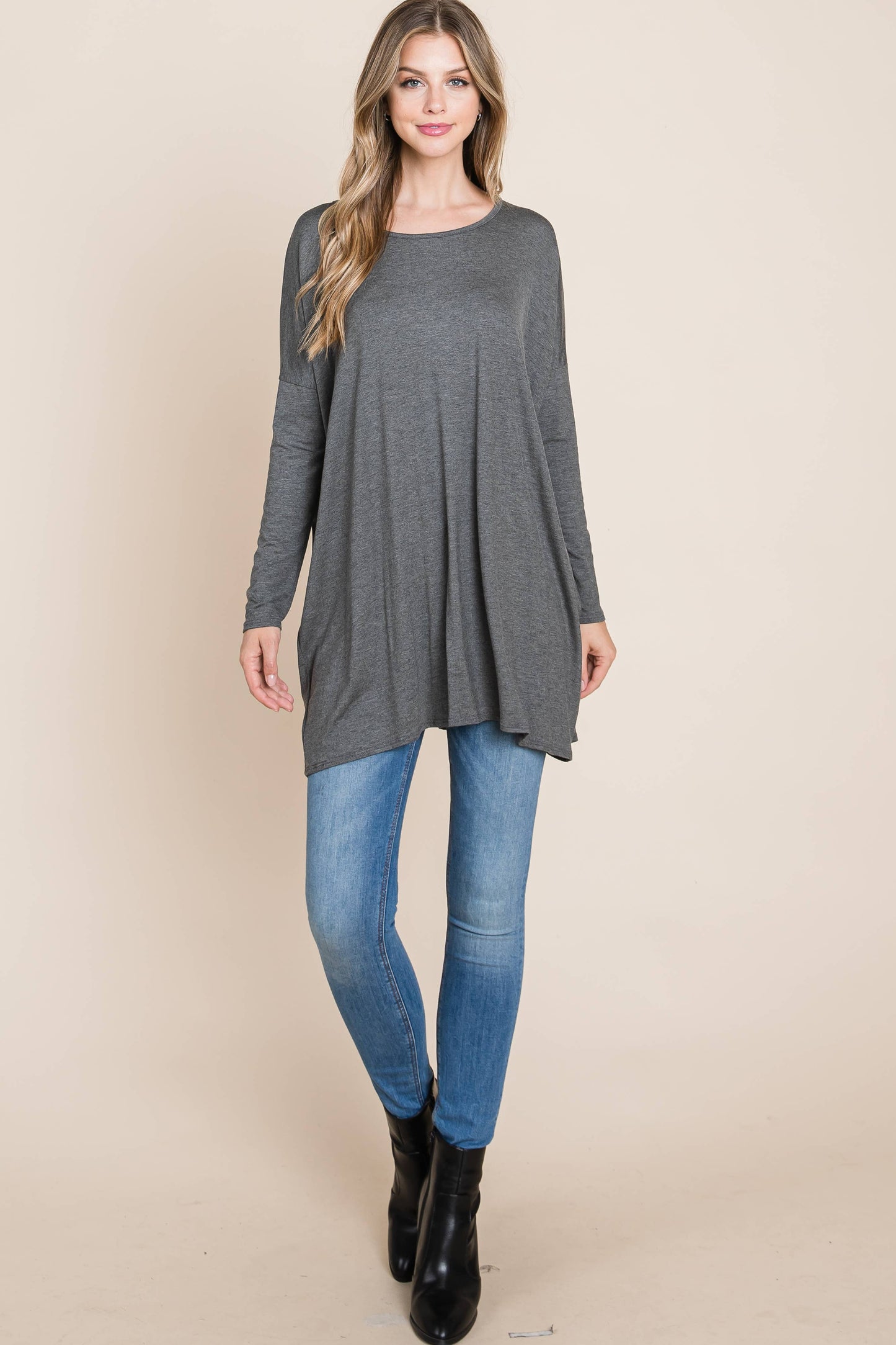 Oversize Fit Long Sleeve Tunic : Charcoal