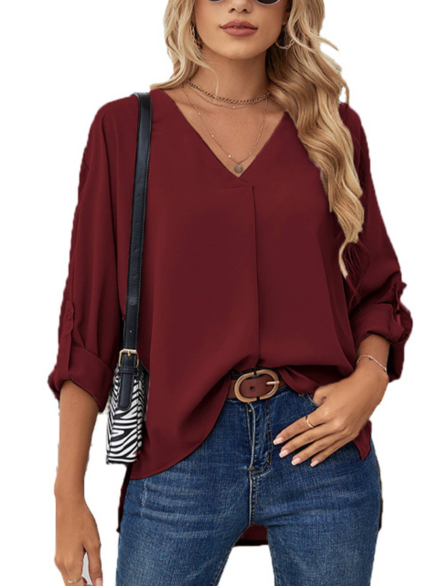 Fashion Women's V-neck Long Sleeved Casual Top