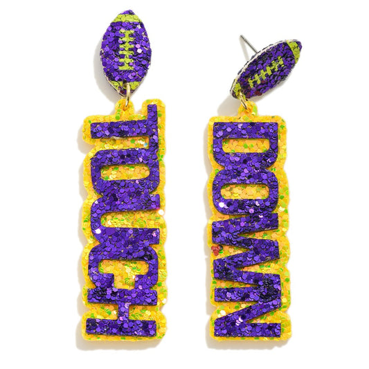 LSU Touch Down Glitter Football Drop Down Earrings