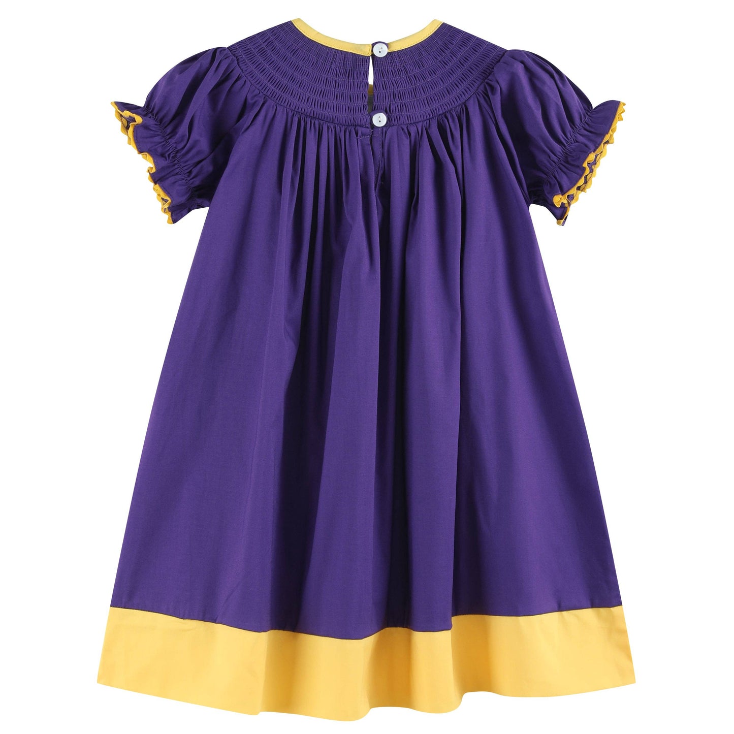 Purple and Gold Football Smocked Bishop Dress