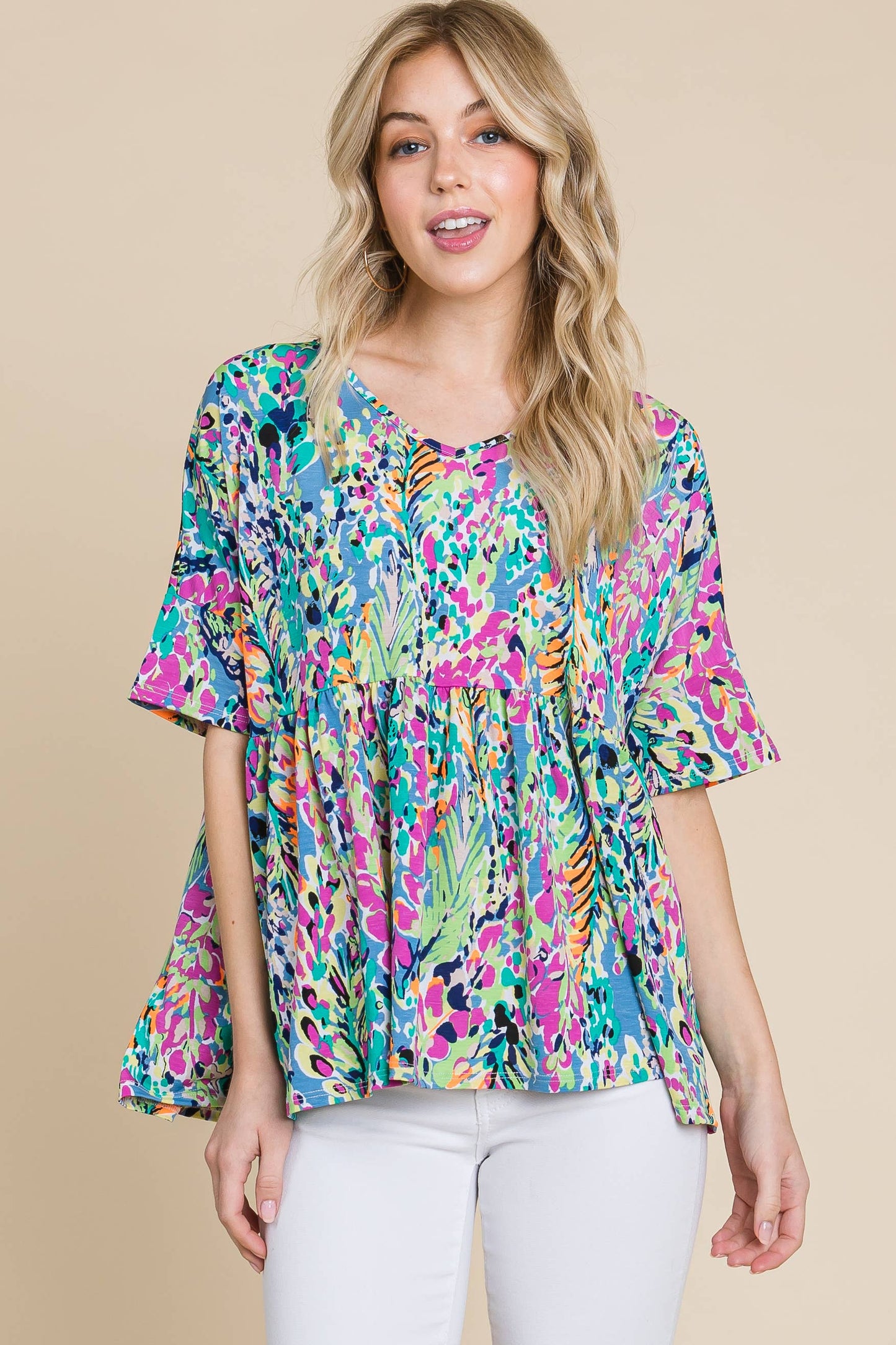 TA2105  FLORAL PEPLUM TOP