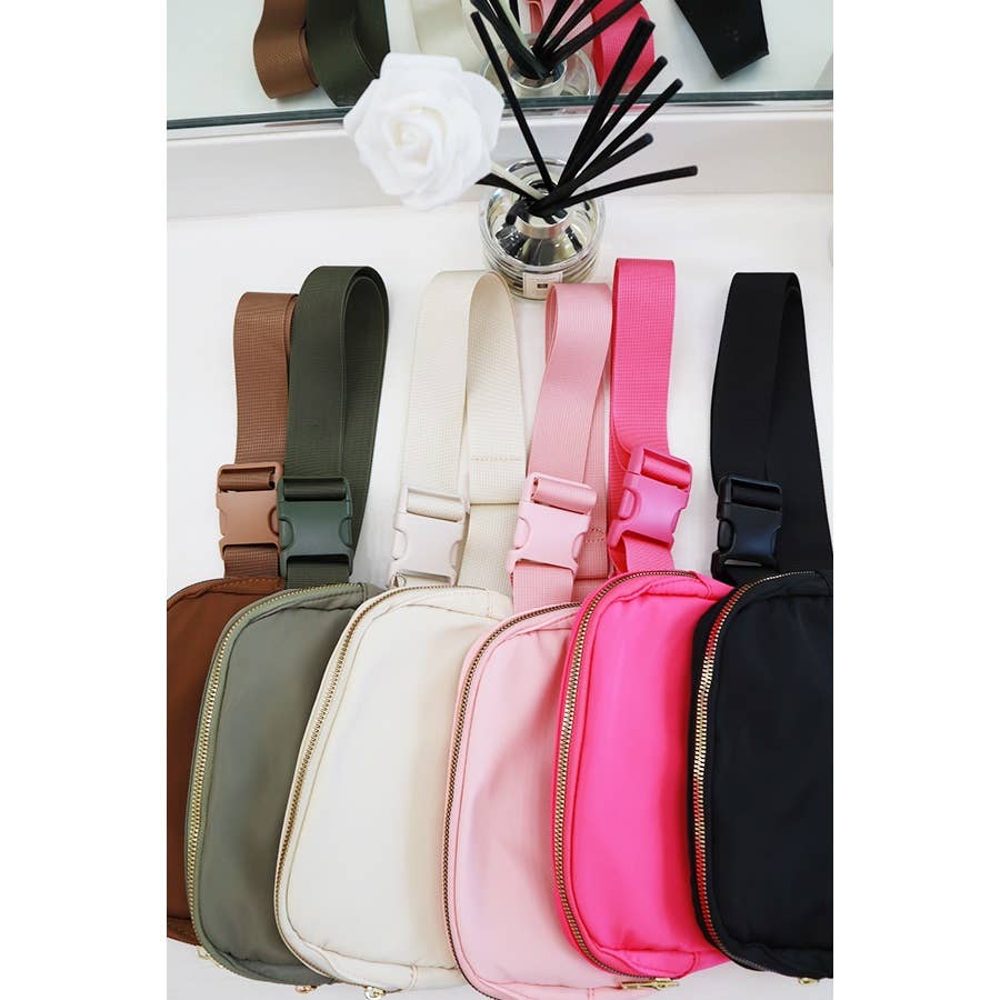 Solid Color Crossbody Fanny Pack Belt Bag: HOT PINK / ONE