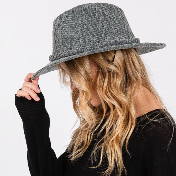 Soft Knit Fuzzy Panama Hat-gray