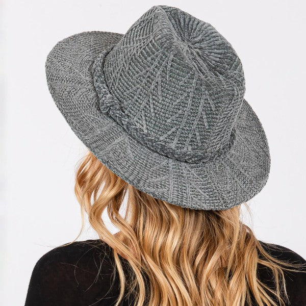 Soft Knit Fuzzy Panama Hat-gray