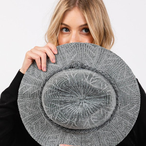 Soft Knit Fuzzy Panama Hat-gray