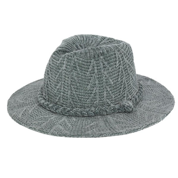 Soft Knit Fuzzy Panama Hat-gray