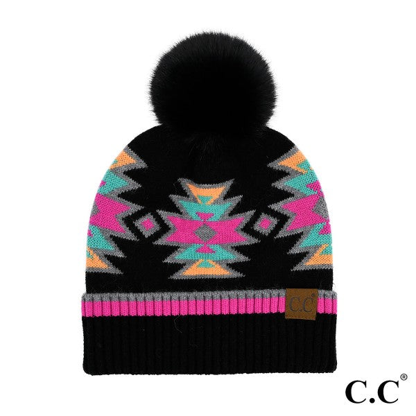 CC Beanie Southwest Pattern Black