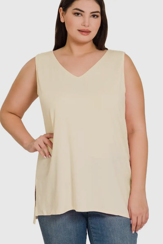 Plus size sleeveless side slit top