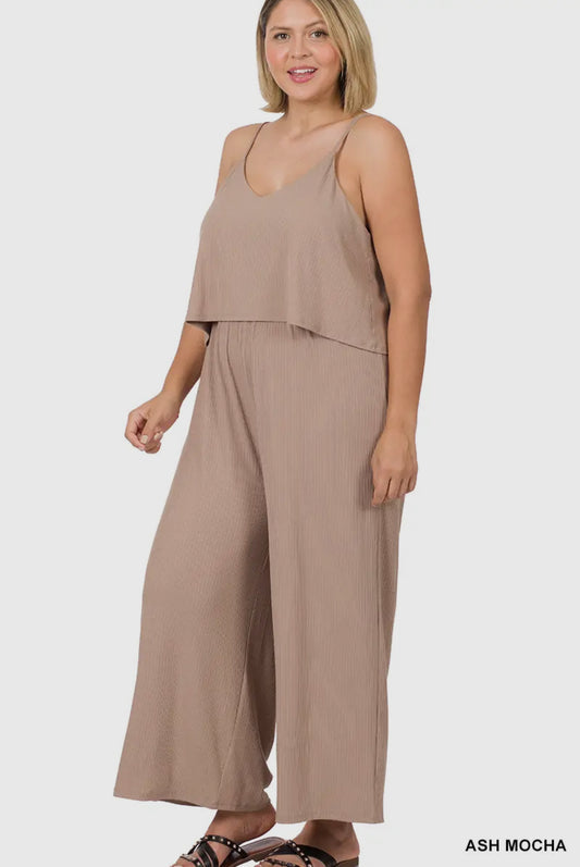Plus size ribbed double layer jumpsuit