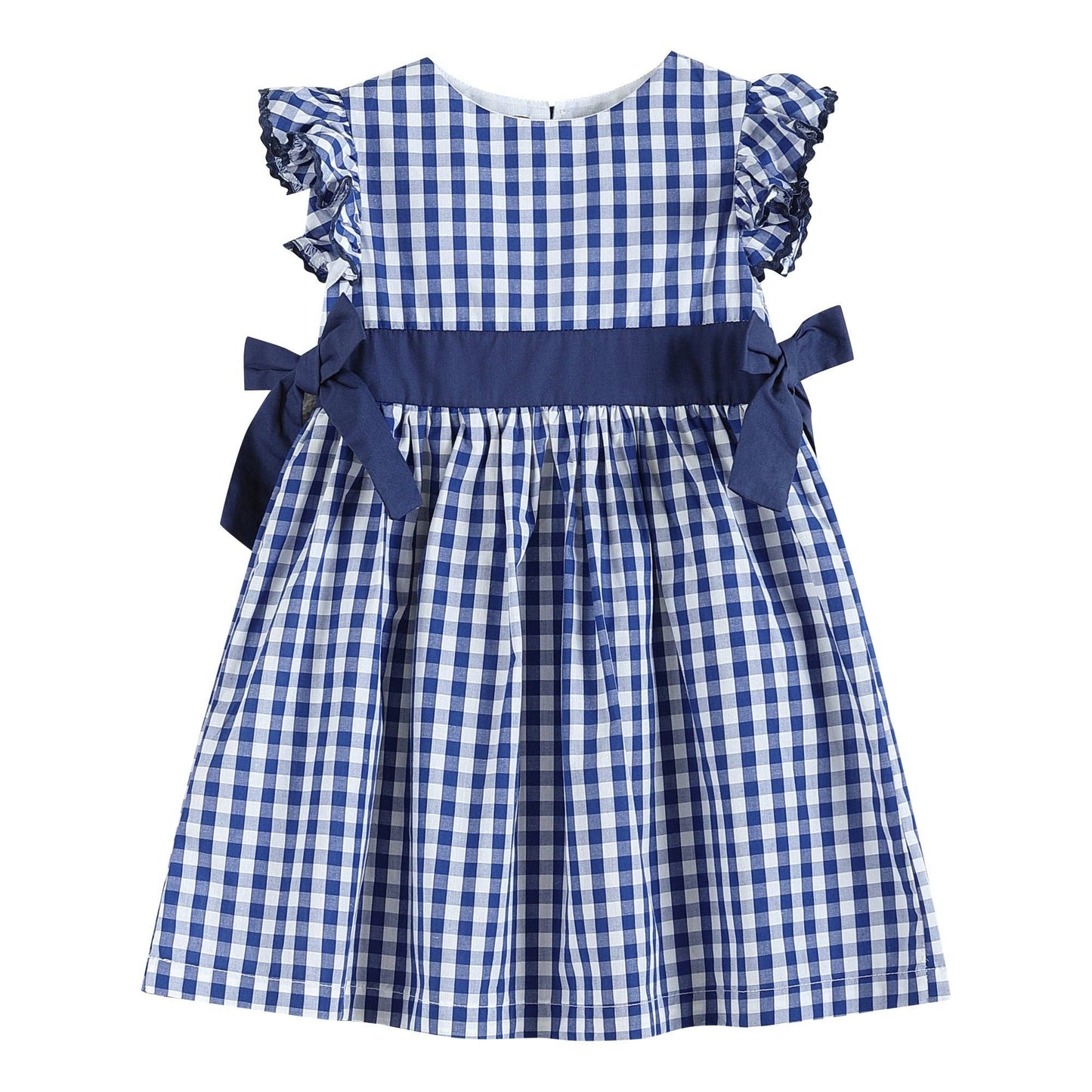 SALE! Navy Blue Gingham Ruffle Bow Dress: 6Y