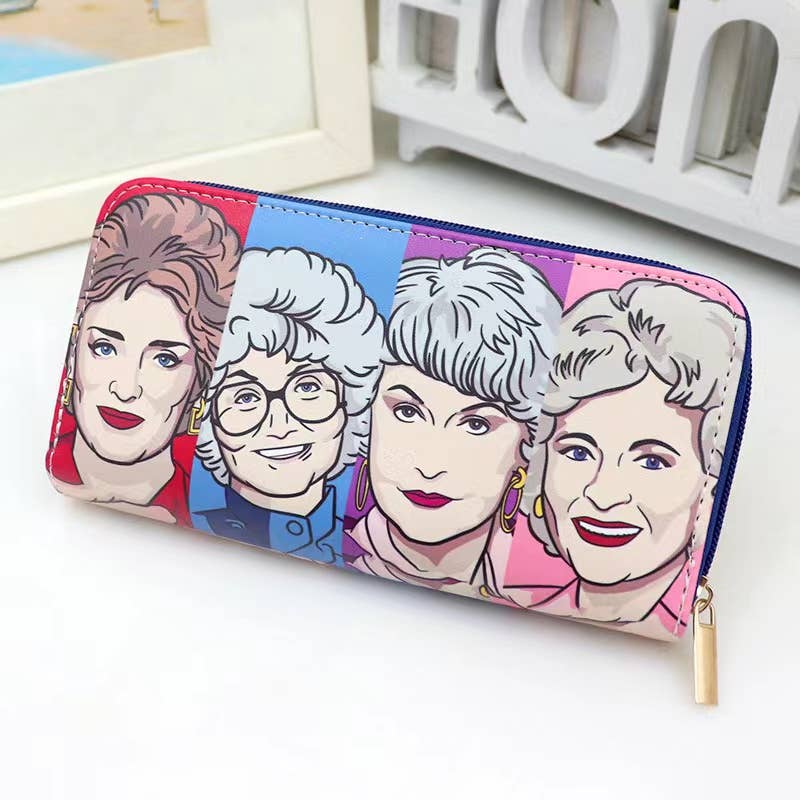 Pop Art Style Gold Girls Inspired Long Billfold for Women