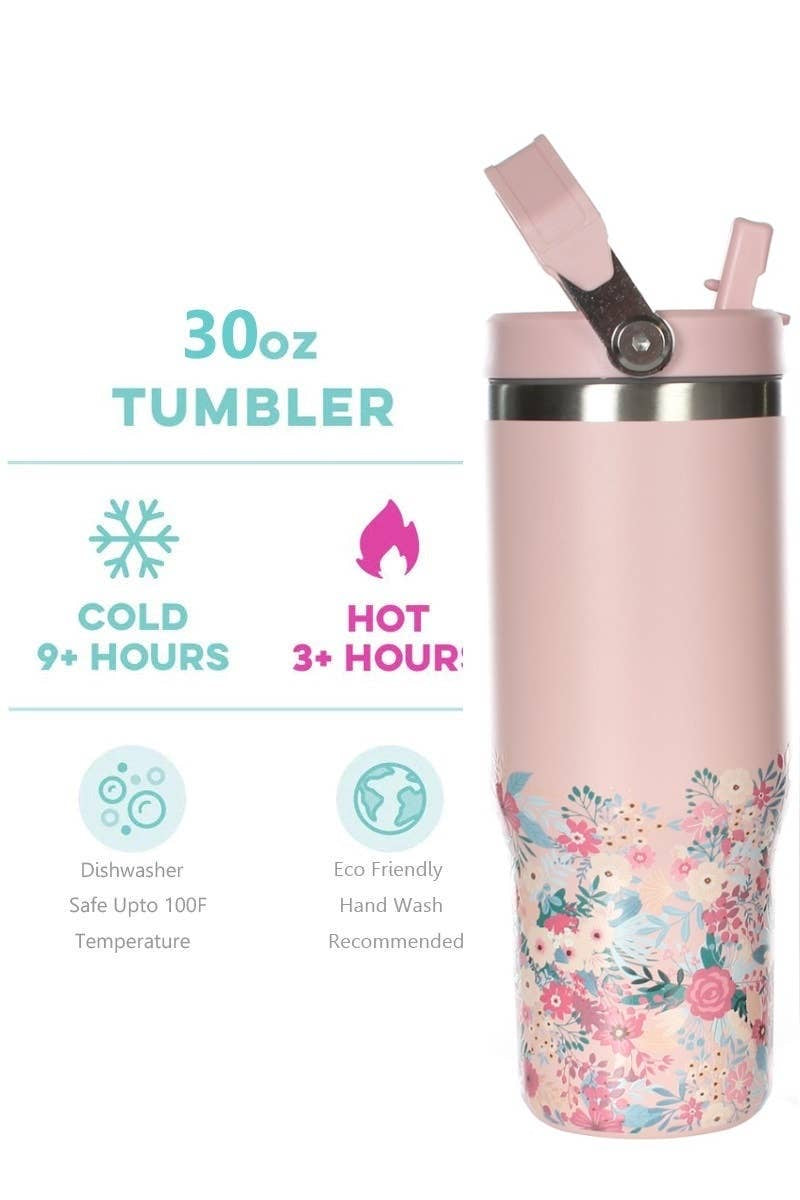 30 OZ STAINLESS STEEL FLIP STRAW TUMBLER