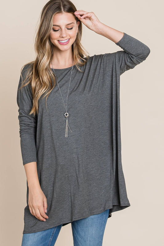 Oversize Fit Long Sleeve Tunic : Charcoal