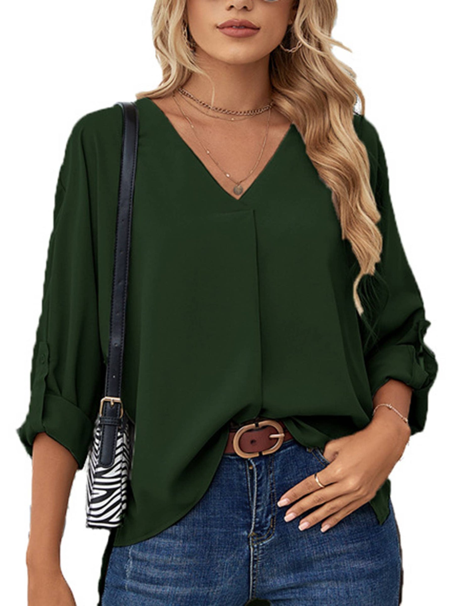 Fashion Women's V-neck Long Sleeved Casual Top