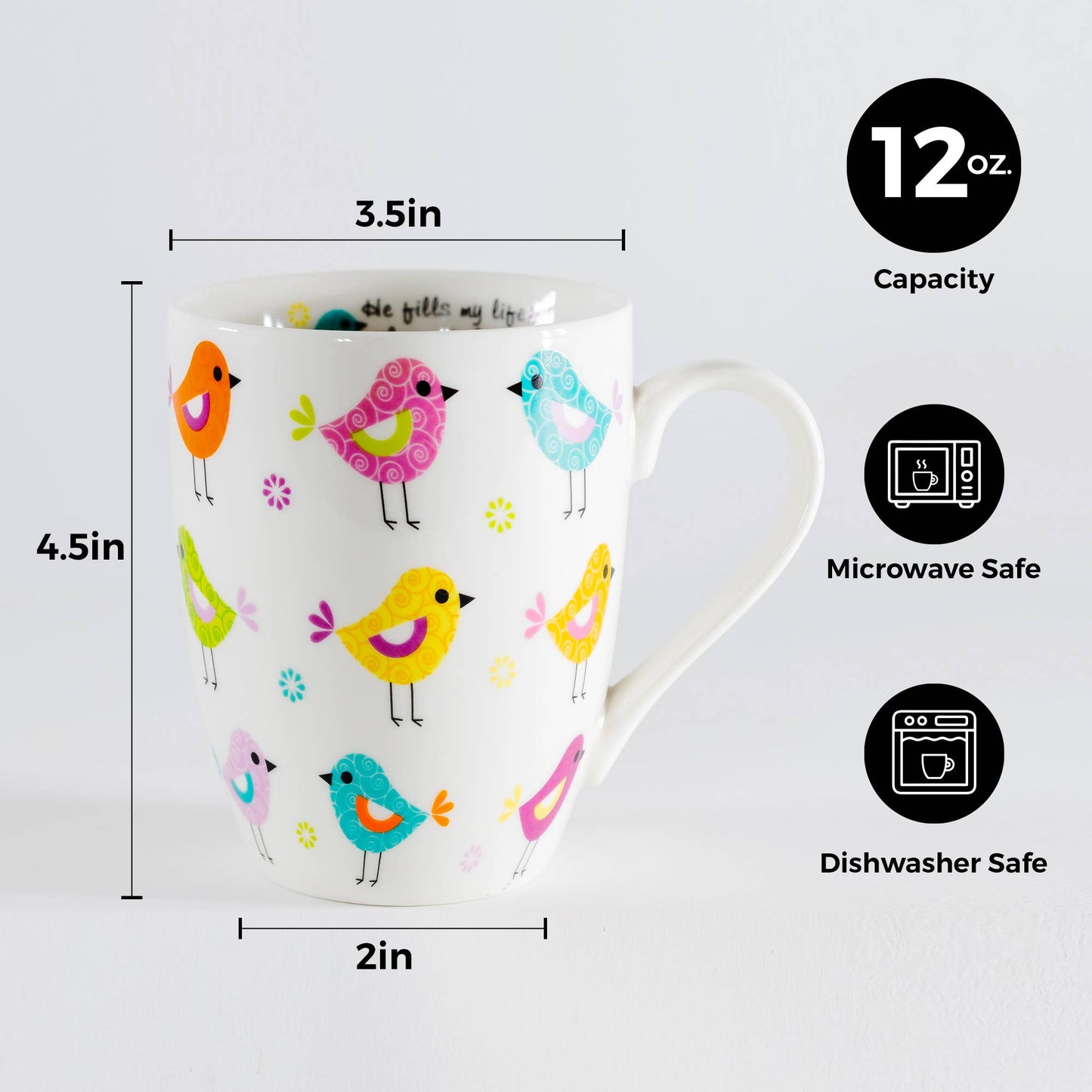 Birds In Rows Ceramic Curvy Mug