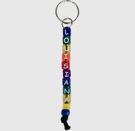 Louisiana square beaded keychain