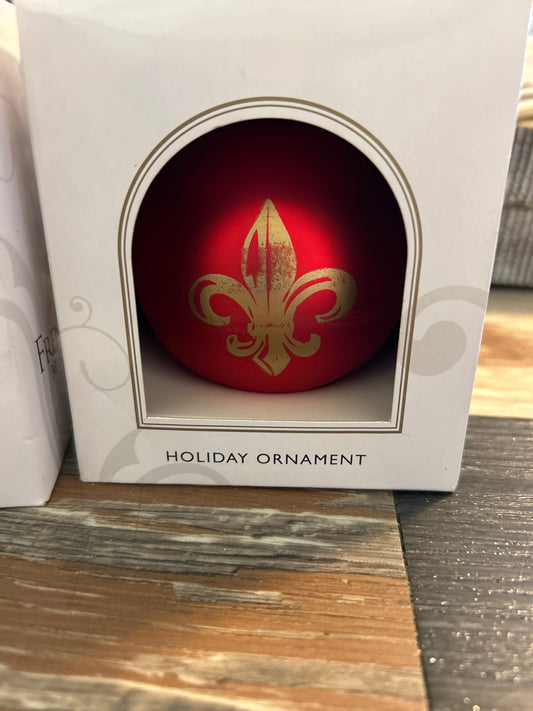 Satin red single fleur de lis ornament