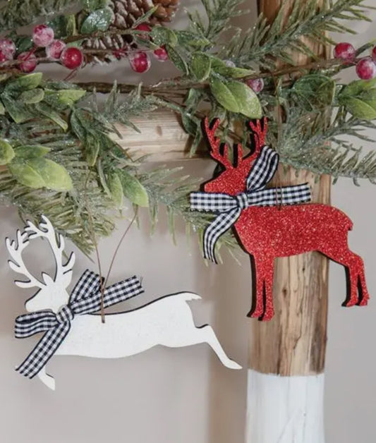 Wooden glitter reindeer ornament