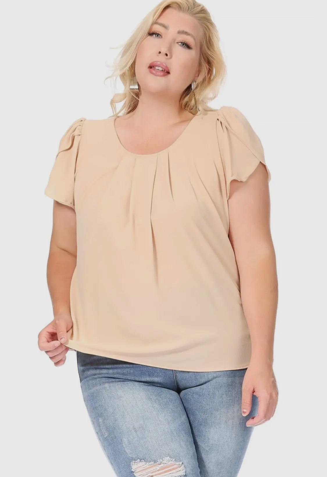 Plus size casual solid petal cap sleeve blouse