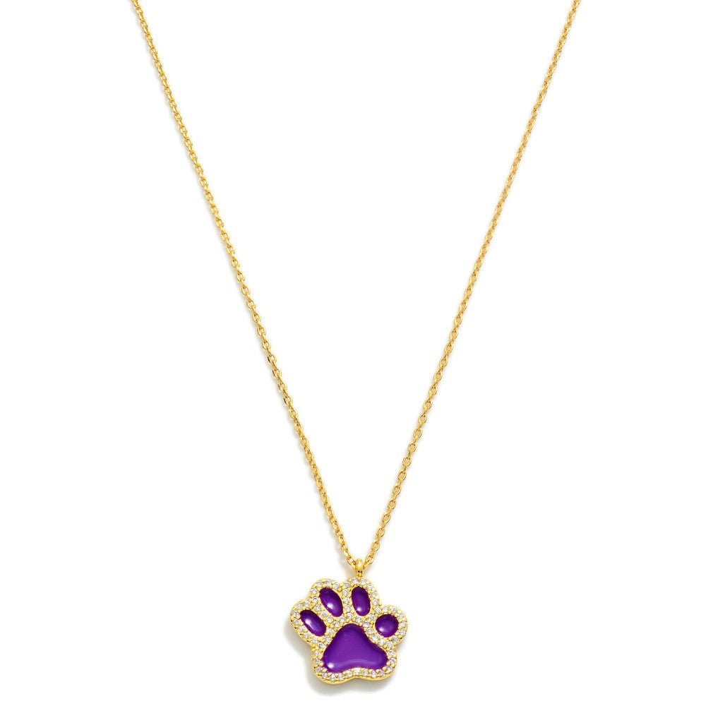 Dainty Gold Dipped Paw Necklace-LSU Purple