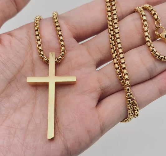 Glossy cross stainless steel pendant necklace golden