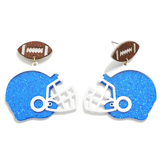 Blue Glitter Acetate Helmet Earrings