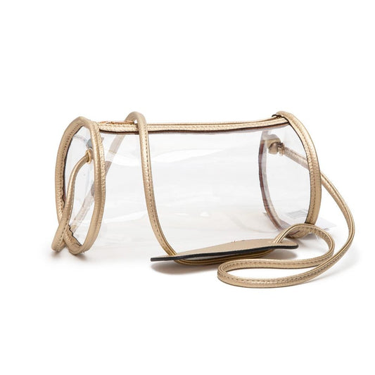 Clear Cylinder Crossbody Bag With Vegan Leather Trim & Shoulder Support Pad