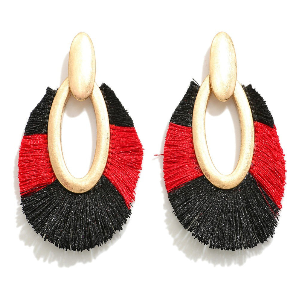 Black/Red Two Tone GameDay Tassel Earrings