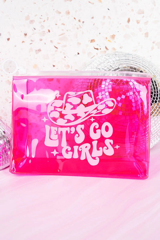 HOT PINK LET'S GO GIRLS CLEAR VINYL POUCH
