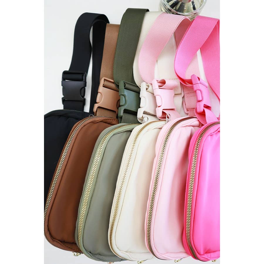 Solid Color Crossbody Fanny Pack Belt Bag: HOT PINK / ONE