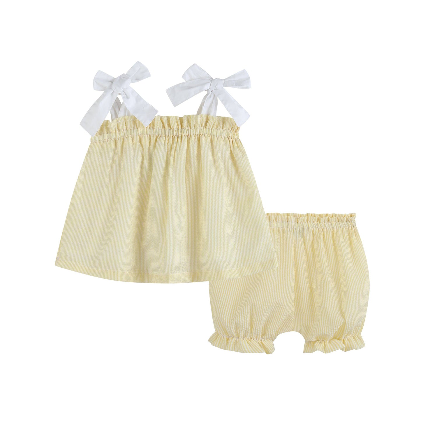 Yellow Seersucker Bow 2pc Set: 3-6M