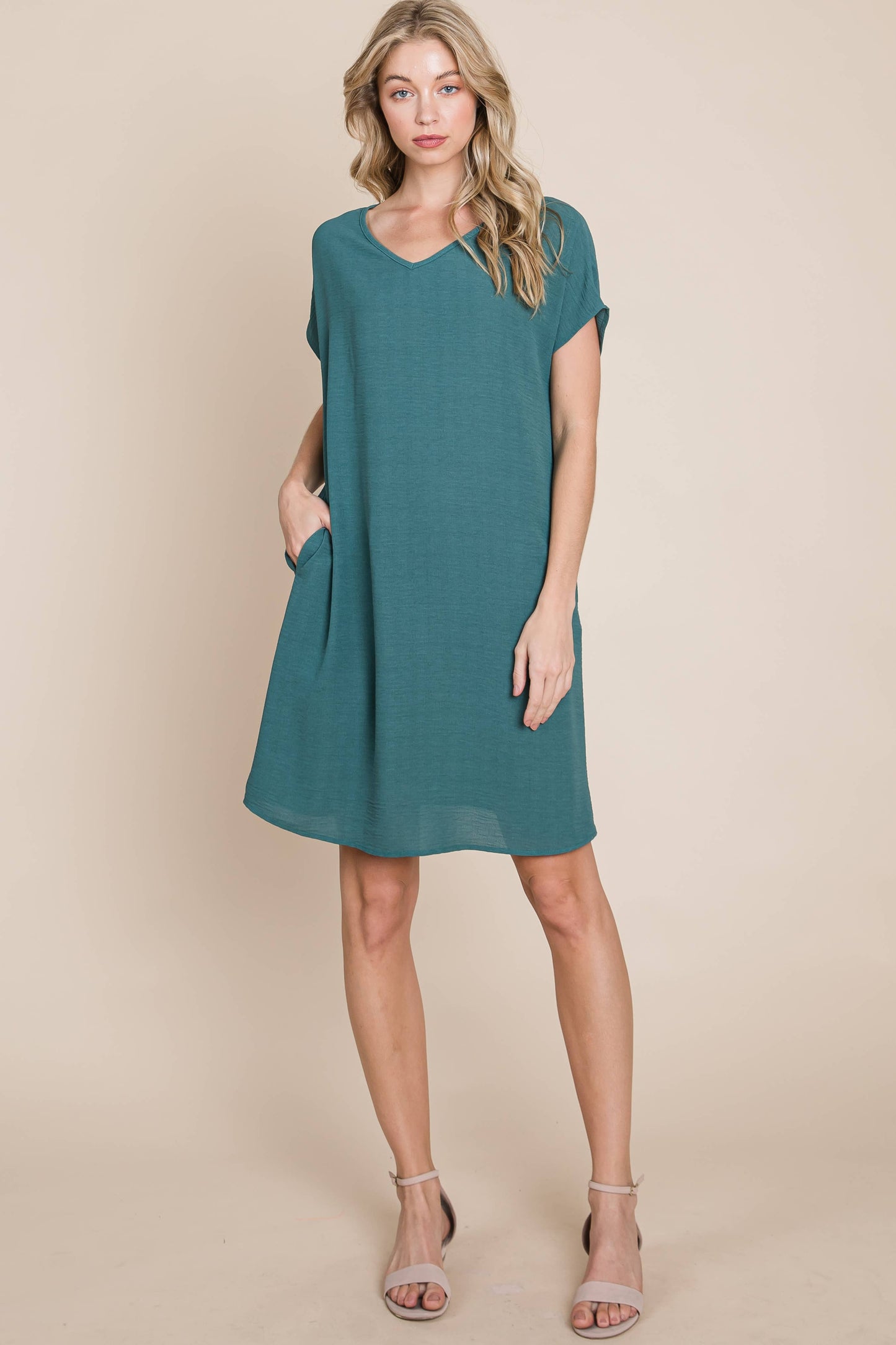 BOMBOM SLUB SOLID DRESS woven air flow