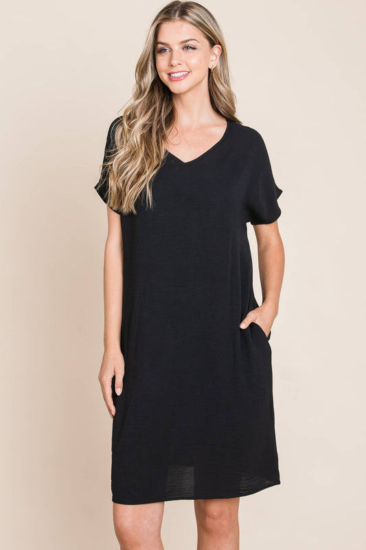 BOMBOM SLUB SOLID DRESS woven air flow