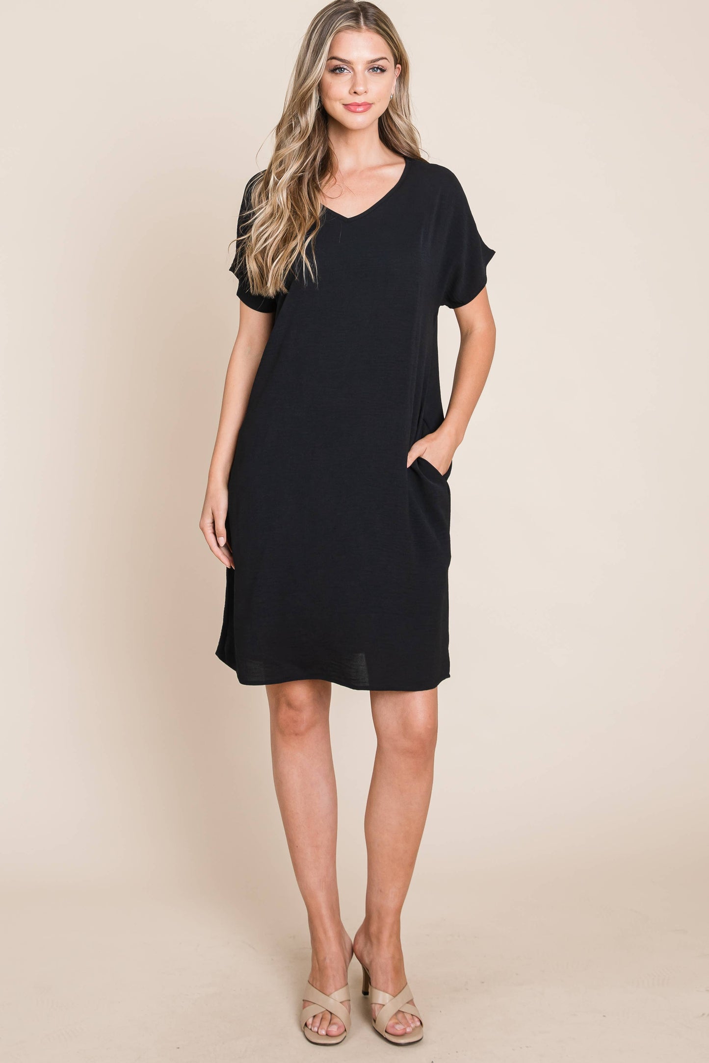 BOMBOM SLUB SOLID DRESS woven air flow