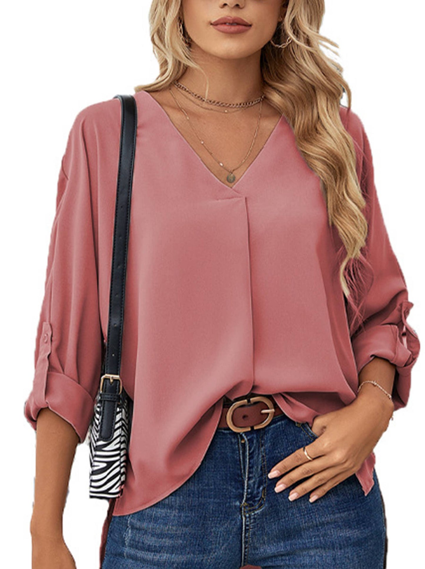 Fashion Women's V-neck Long Sleeved Casual Top