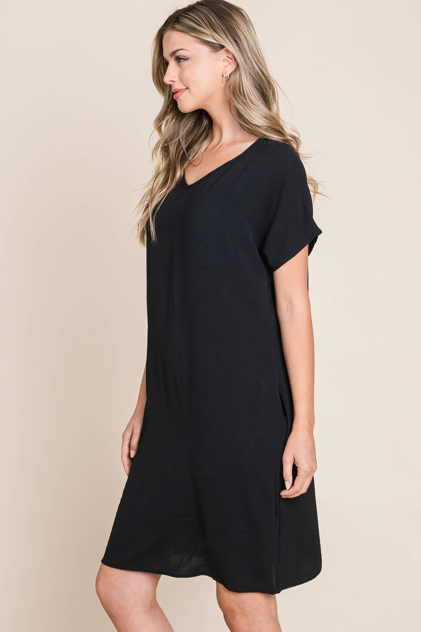 BOMBOM SLUB SOLID DRESS woven air flow