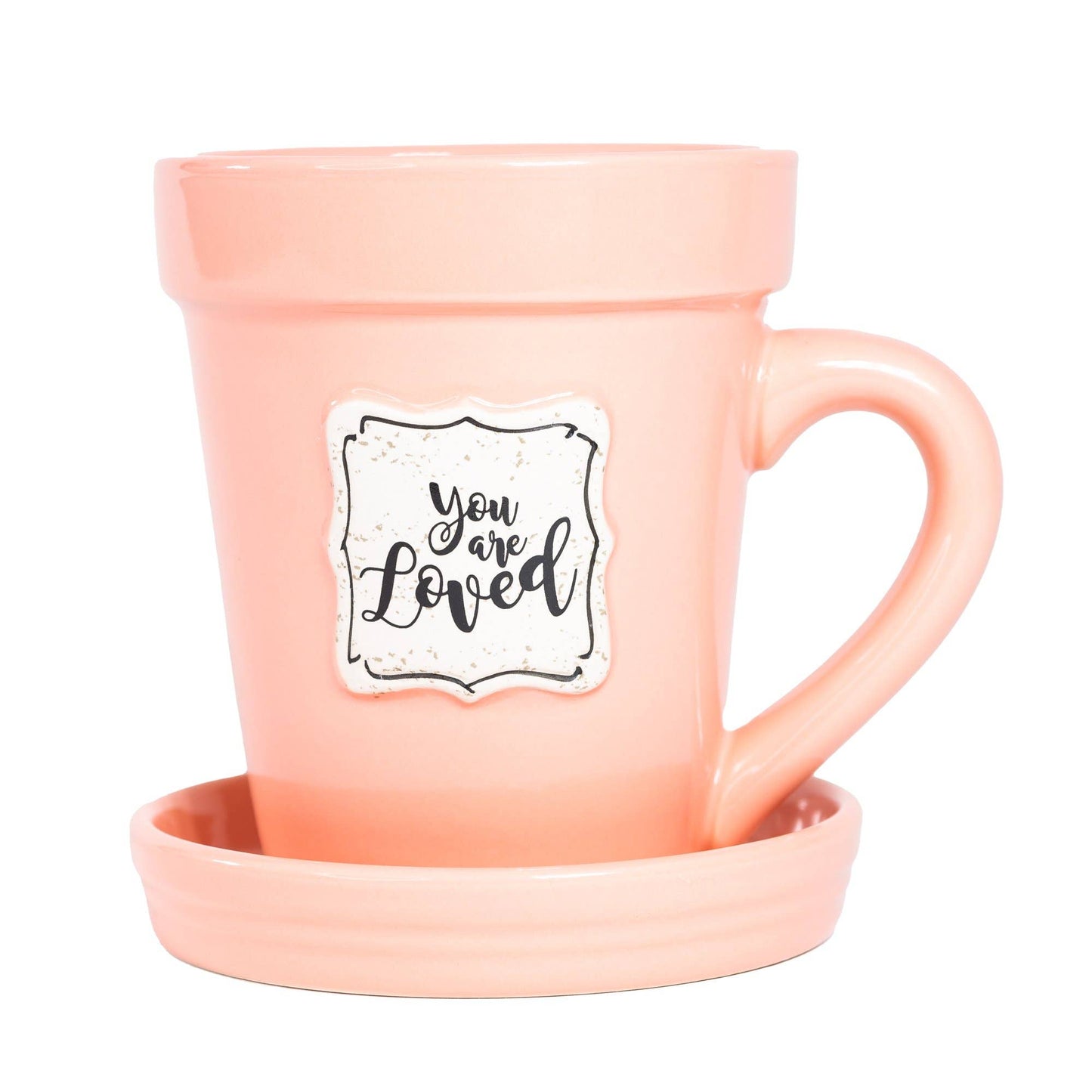 Peach Flower Pot Mug w/Scripture - You’re Loved