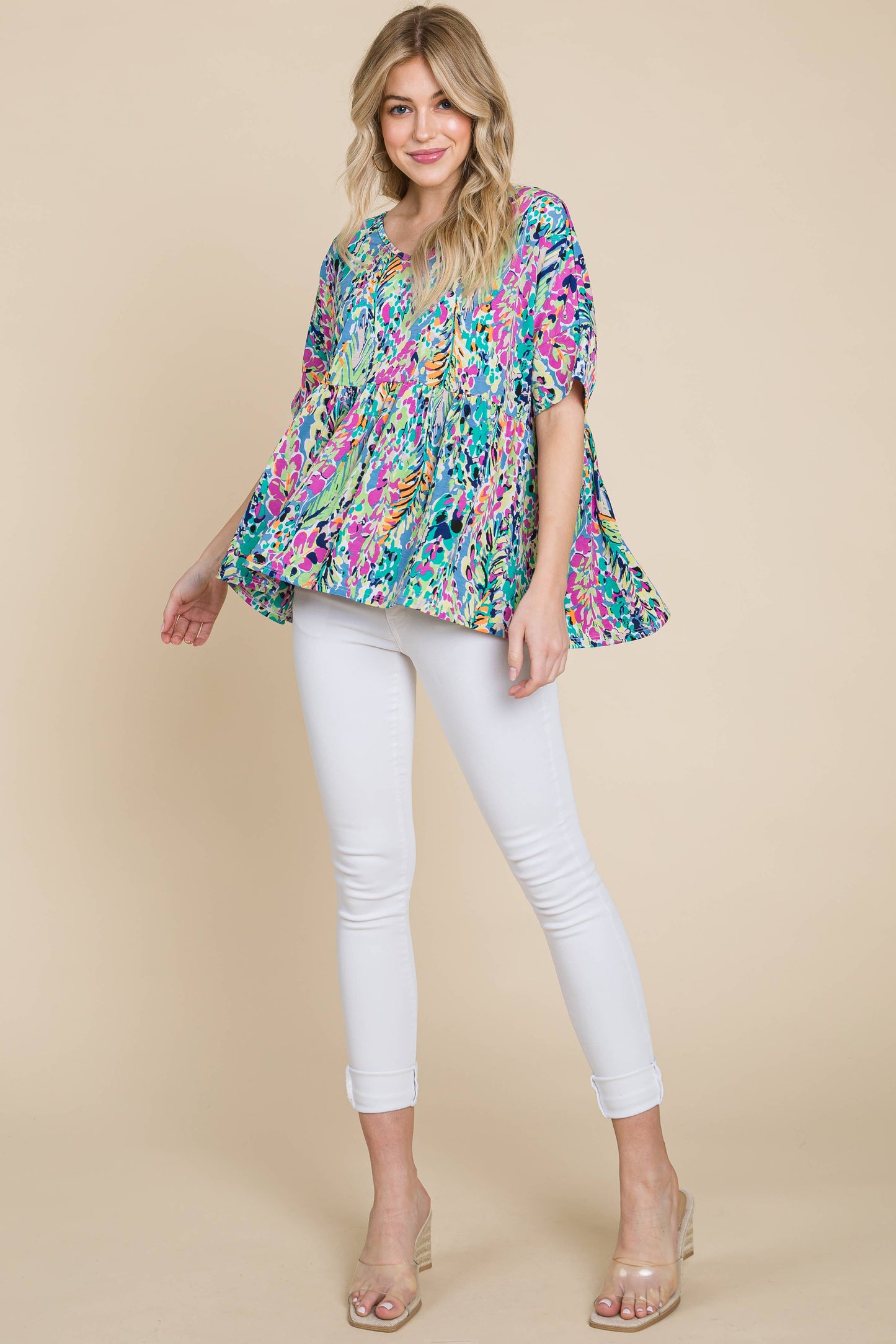 TA2105  FLORAL PEPLUM TOP