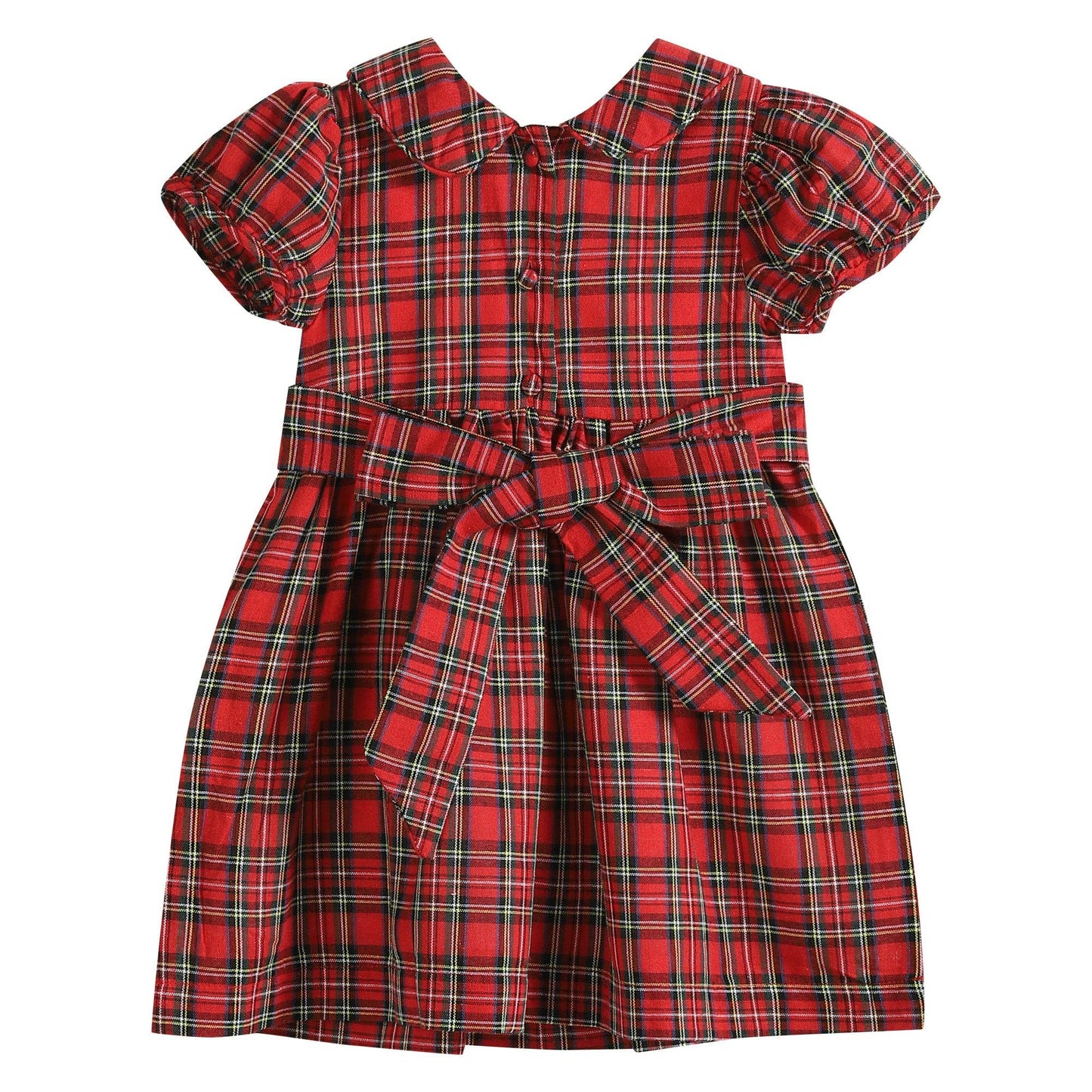 Red Christmas Plaid Santa Sleigh Smocked Dress