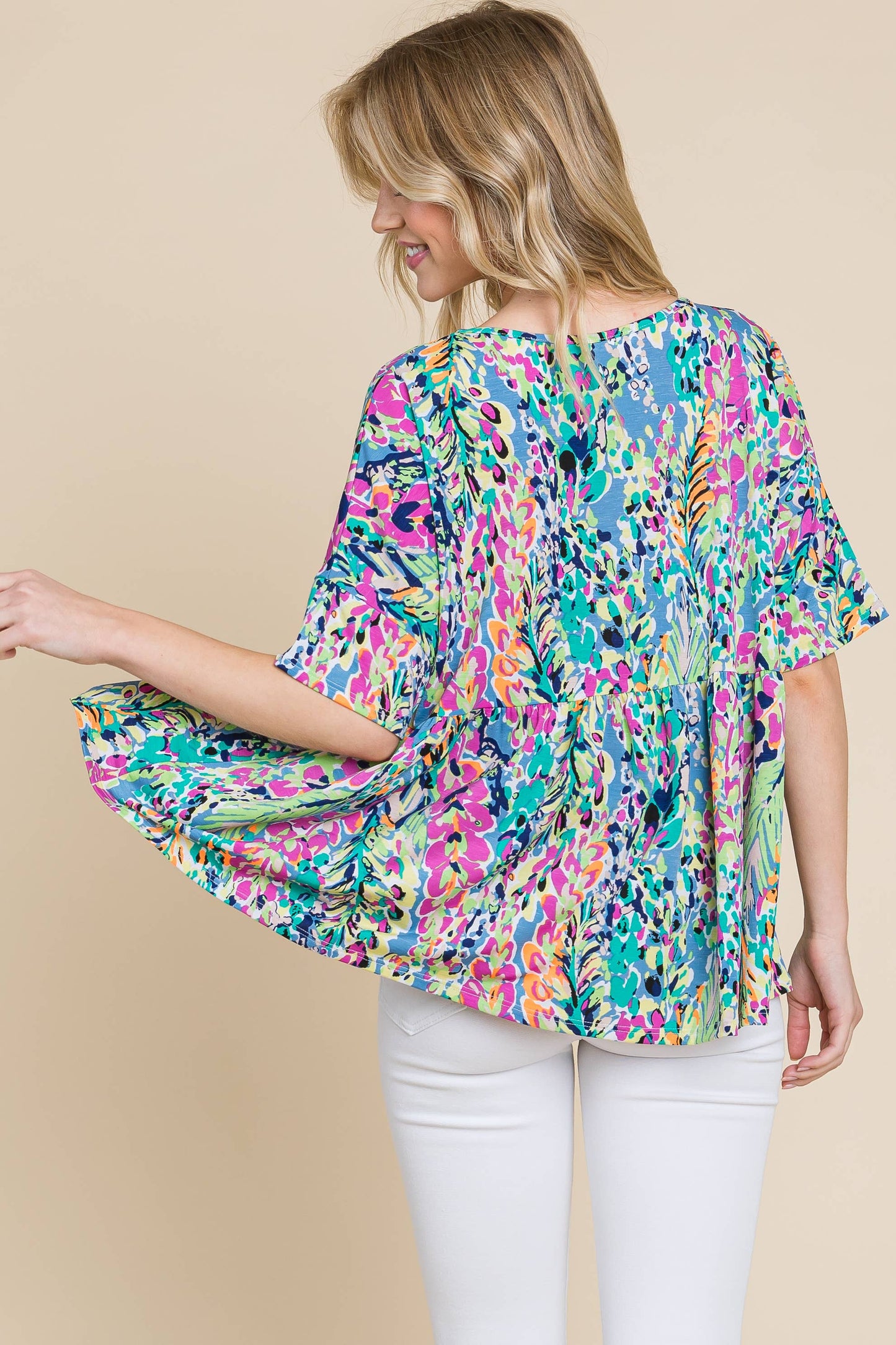 TA2105  FLORAL PEPLUM TOP