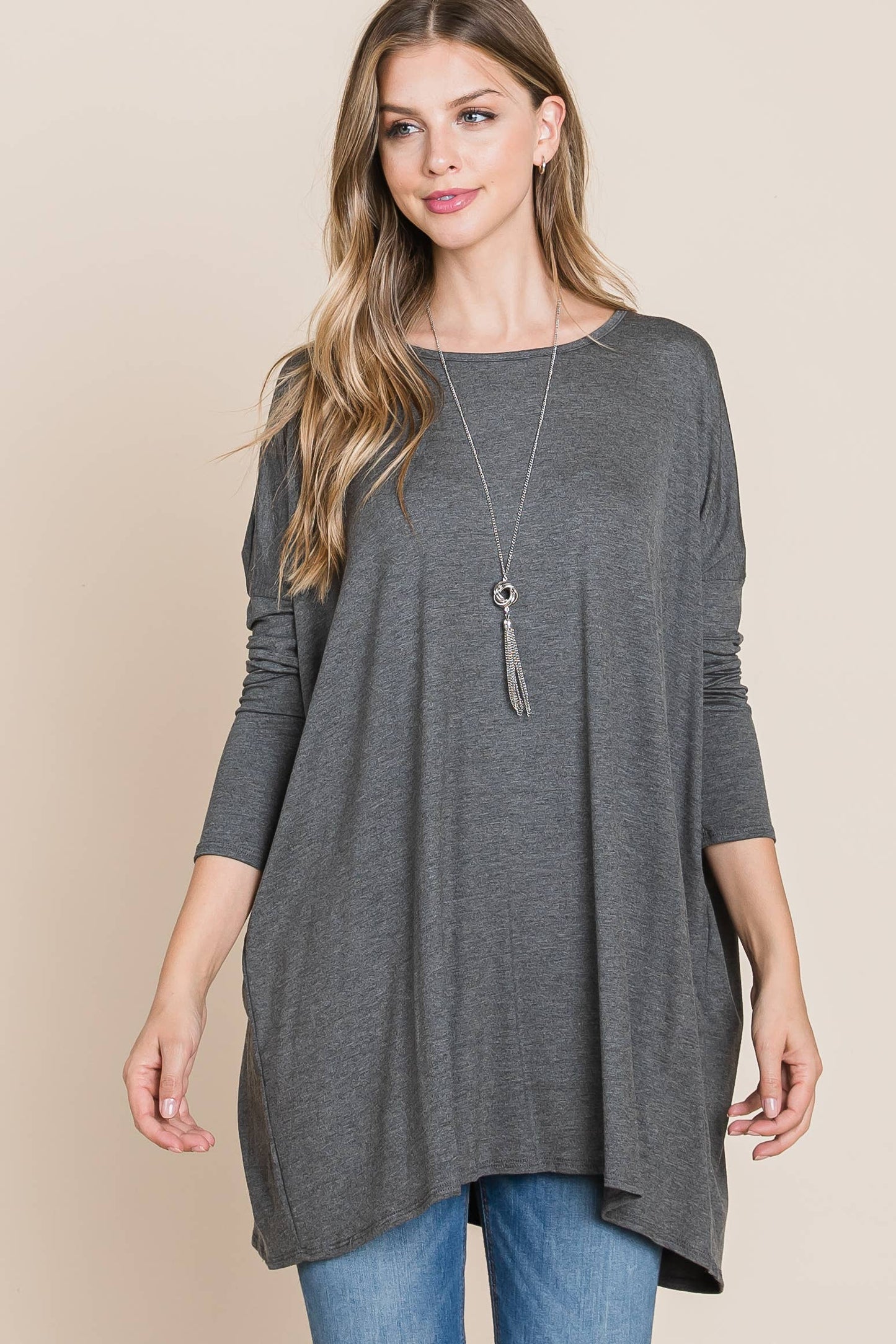 Oversize Fit Long Sleeve Tunic : Charcoal