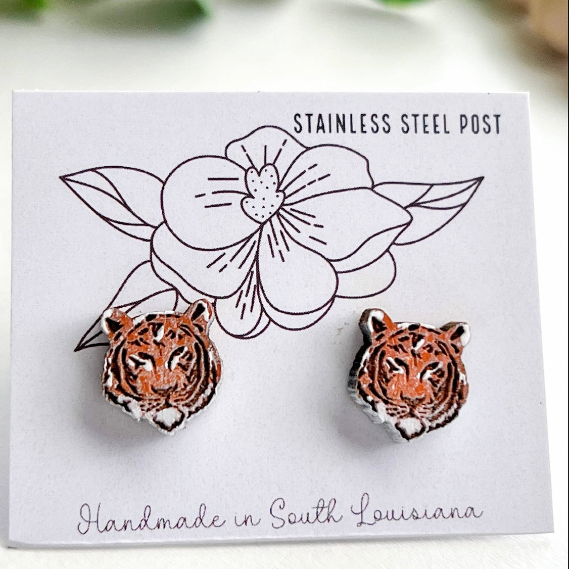 Tiger face hand painted stud LSU earrings